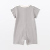 ベビー　脇に縫い目のない鹿の子編み半袖ショートオール