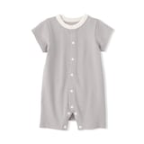 ベビー　脇に縫い目のない鹿の子編み半袖ショートオール