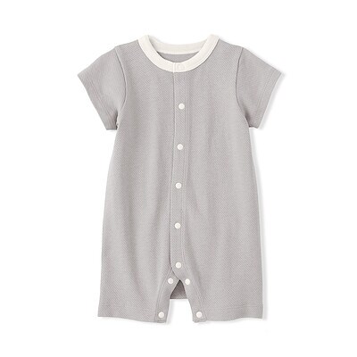 ベビー　脇に縫い目のない鹿の子編み半袖ショートオール