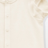 ベビー　脇に縫い目のない鹿の子編み半袖ショートオール