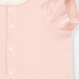 ベビー　脇に縫い目のない鹿の子編み半袖ショートオール