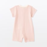 ベビー　脇に縫い目のない鹿の子編み半袖ショートオール