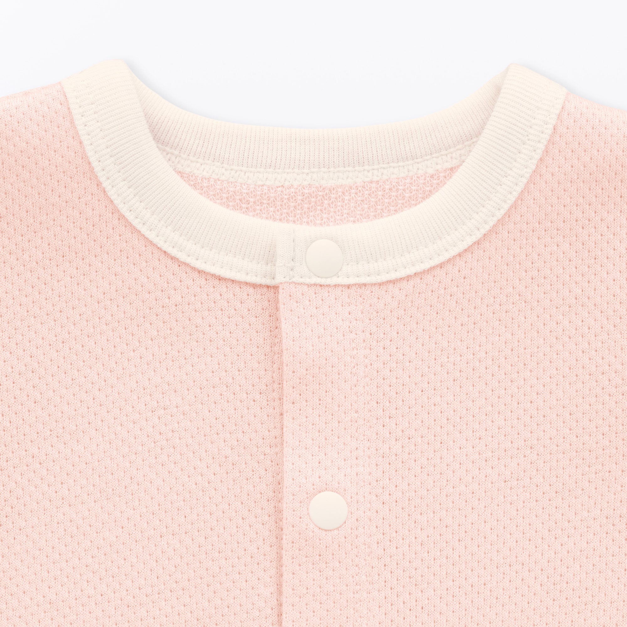 ベビー　脇に縫い目のない鹿の子編み半袖ショートオール