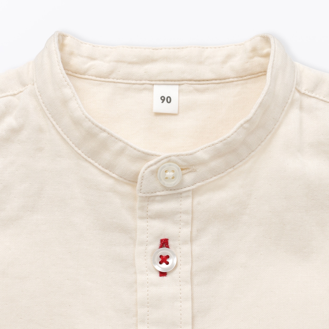 ベビー　二重ガーゼスタンドカラー長袖シャツ