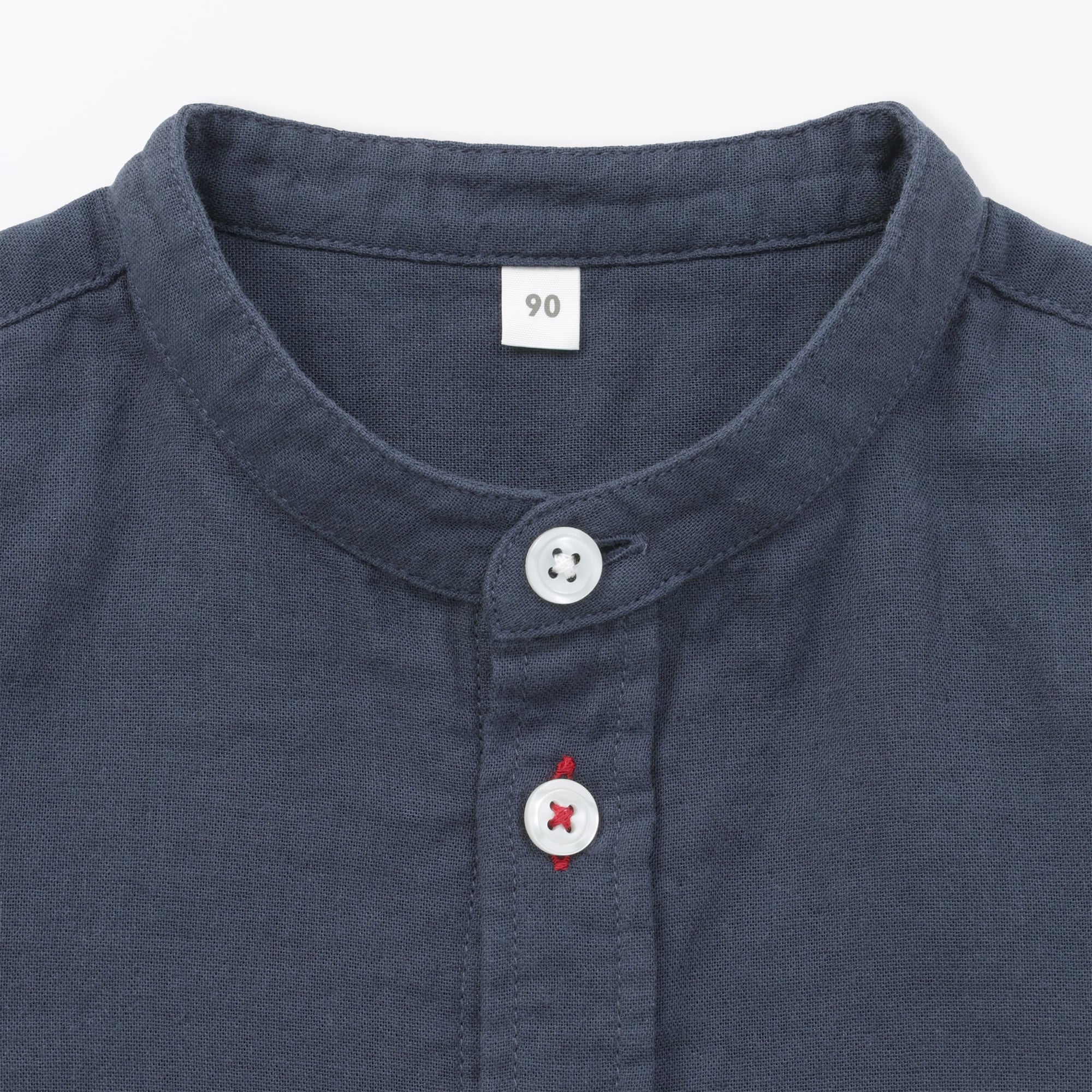 ベビー　二重ガーゼスタンドカラー長袖シャツ