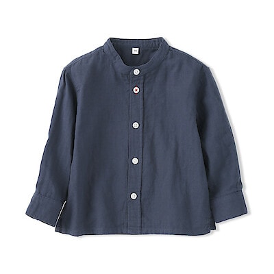 ベビー　二重ガーゼスタンドカラー長袖シャツ