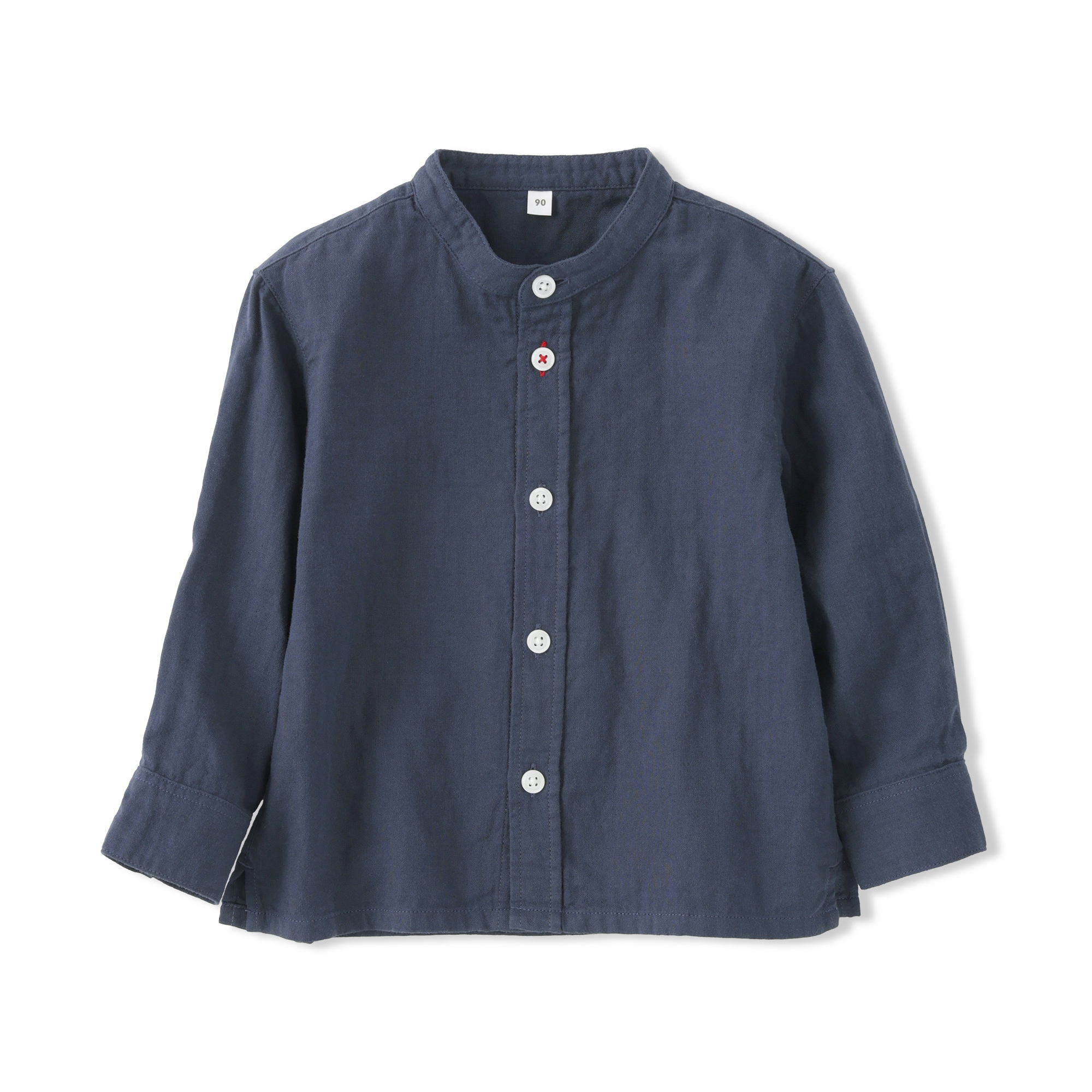 ベビー　二重ガーゼスタンドカラー長袖シャツ