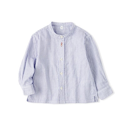 ベビー　二重ガーゼスタンドカラー長袖シャツ