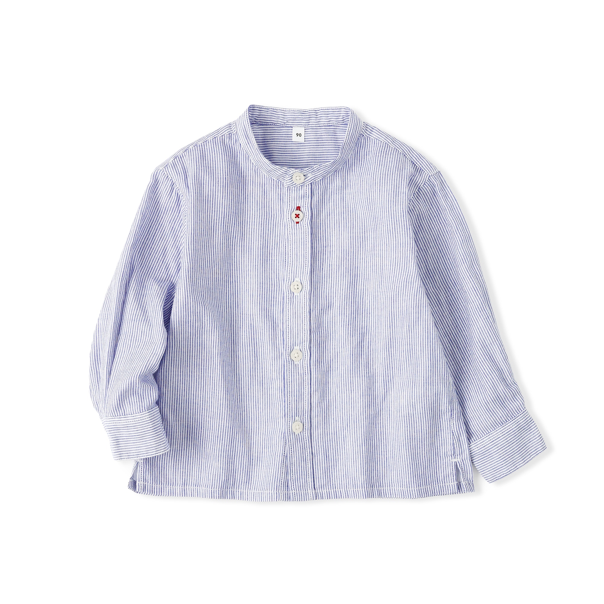 ベビー　二重ガーゼスタンドカラー長袖シャツ