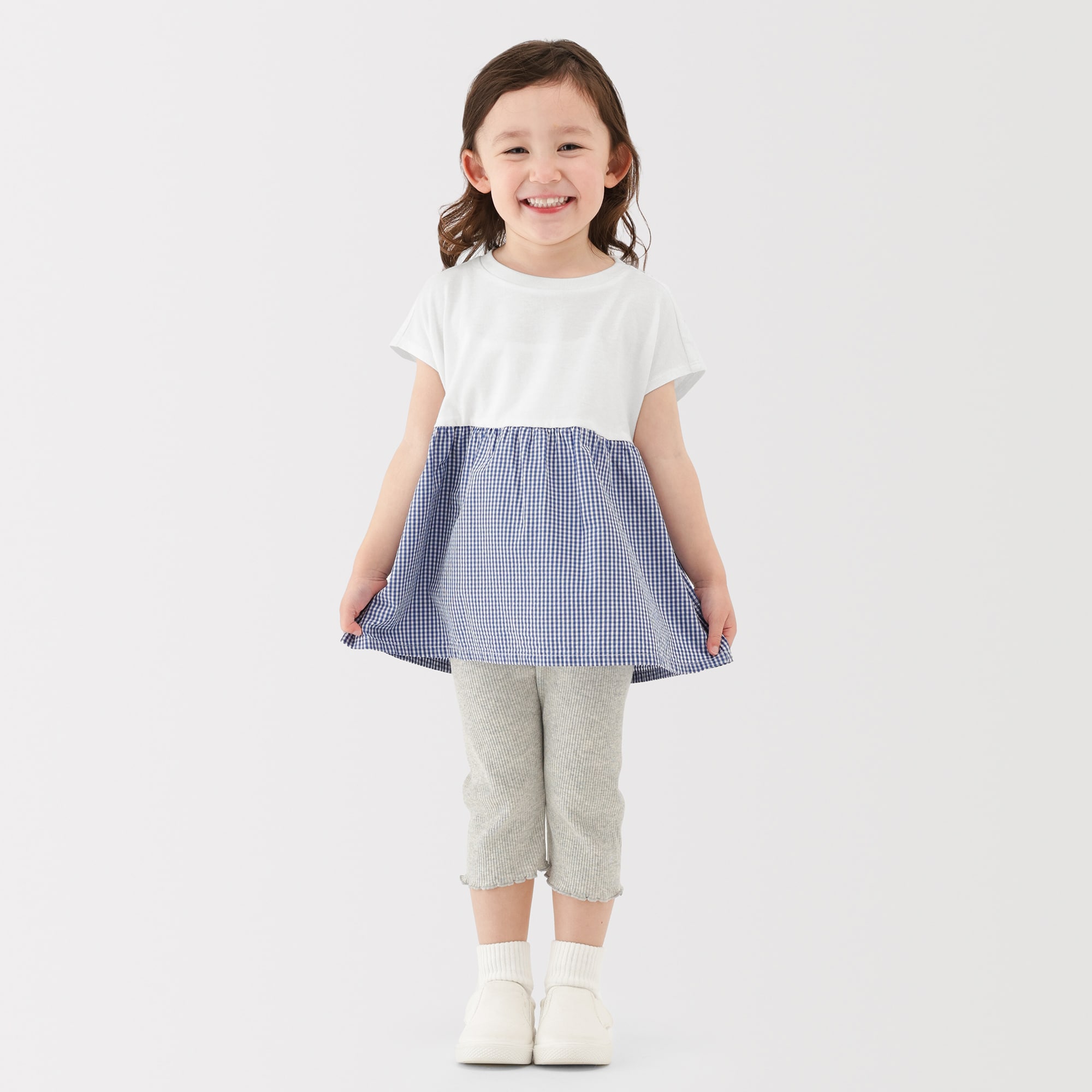 ベビー　あたまするっと　涼感サッカーフレンチスリーブチュニック