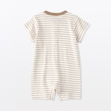 ベビー　脇に縫い目のないリブ編み半袖ショートオール