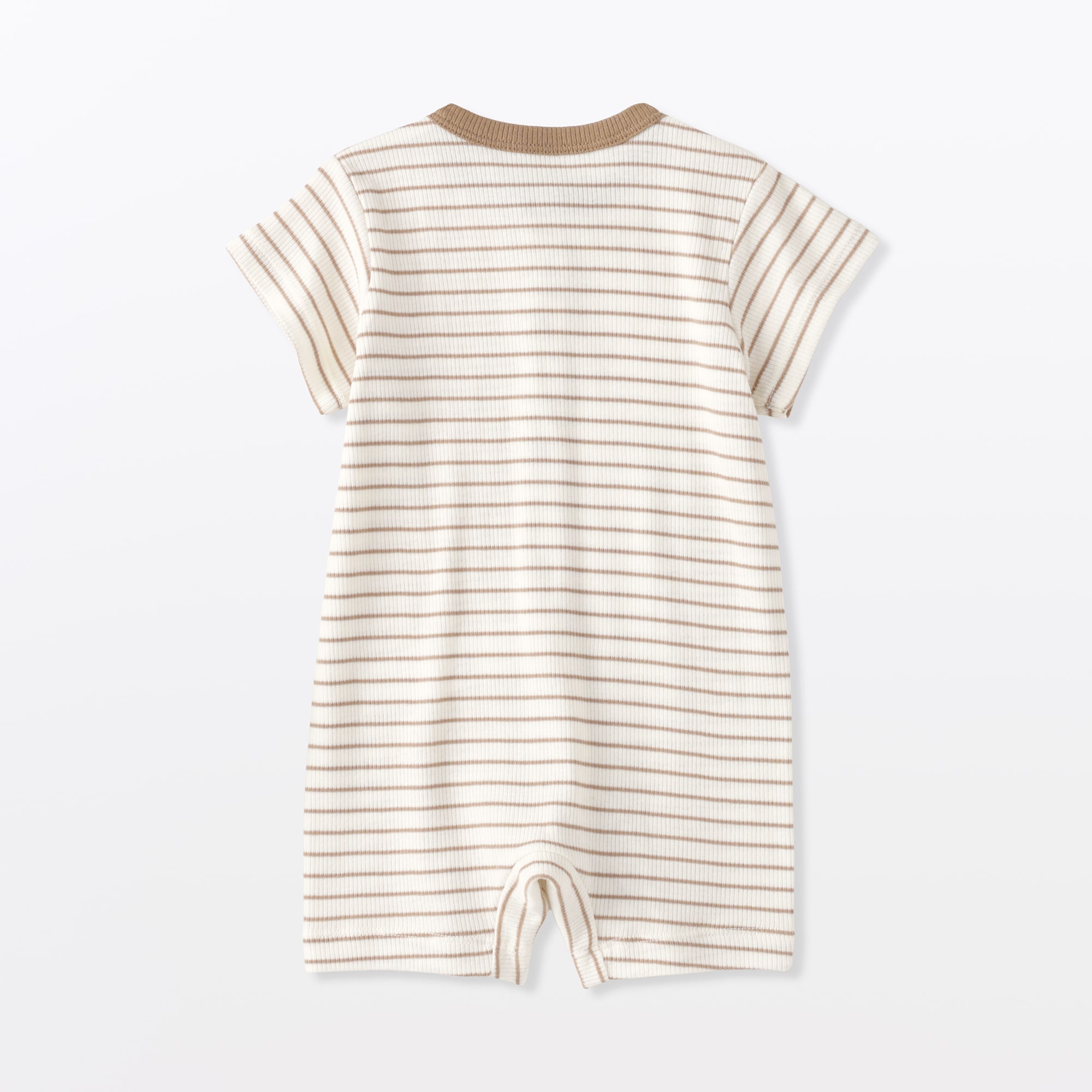 ベビー　脇に縫い目のないリブ編み半袖ショートオール