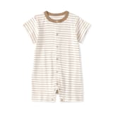 ベビー　脇に縫い目のないリブ編み半袖ショートオール