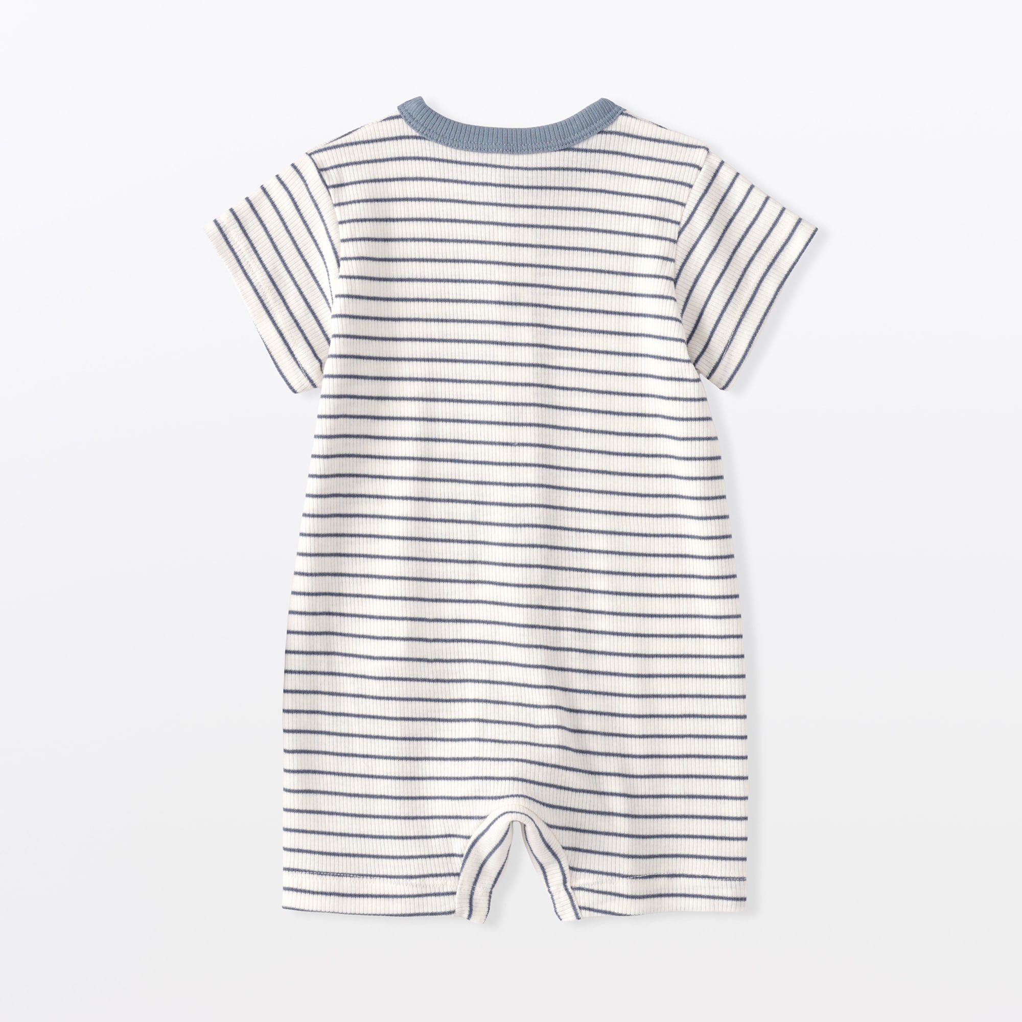 ベビー　脇に縫い目のないリブ編み半袖ショートオール