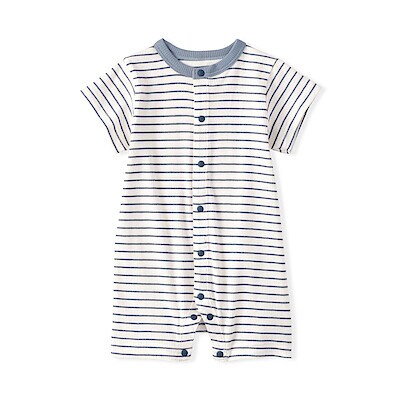 ベビー　脇に縫い目のないリブ編み半袖ショートオール