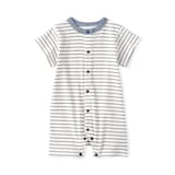 ベビー　脇に縫い目のないリブ編み半袖ショートオール