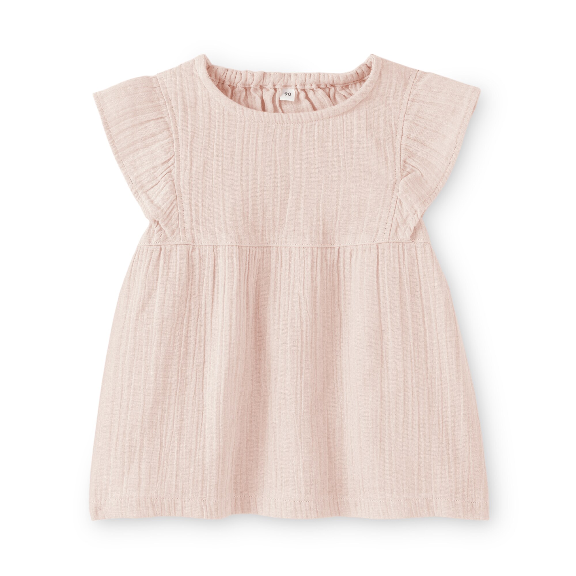 ベビー　あたまするっと楊柳ガーゼフリルスリーブブラウス