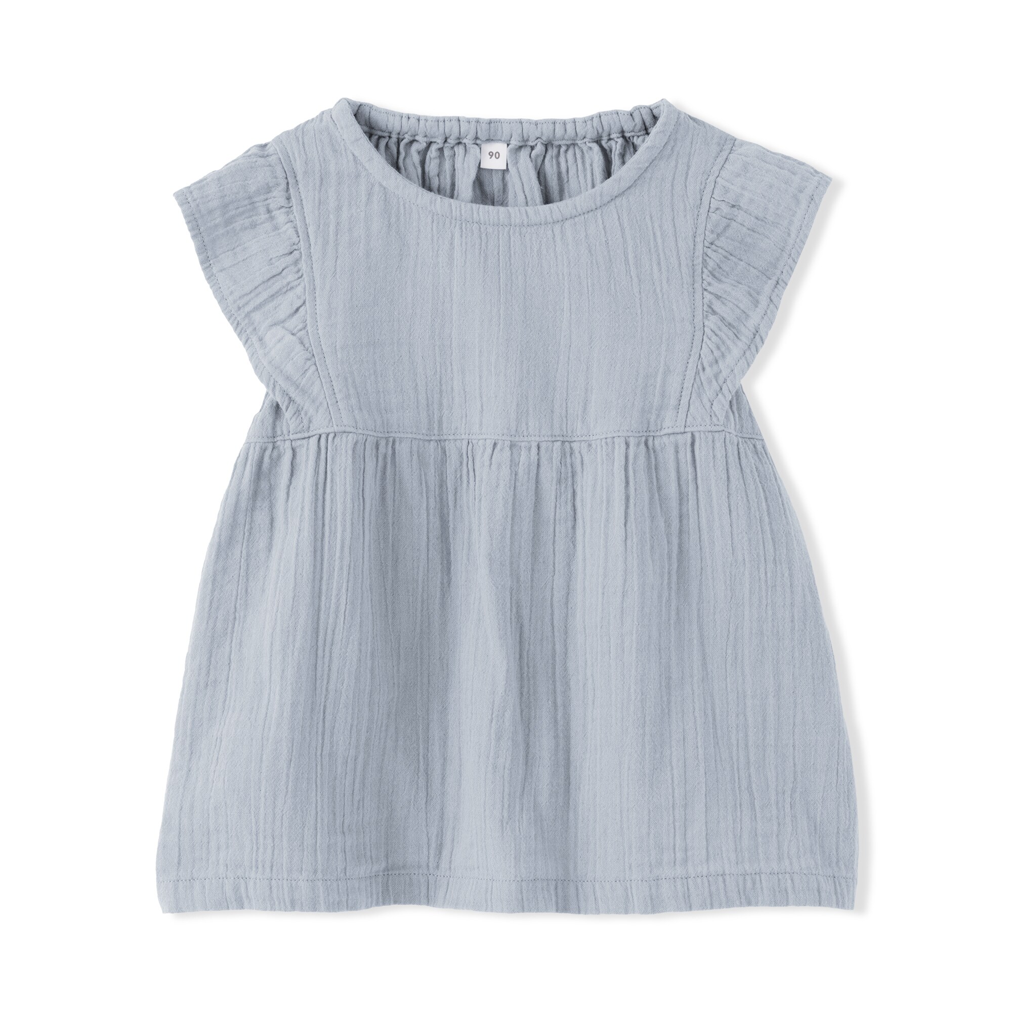 ベビー　あたまするっと楊柳ガーゼフリルスリーブブラウス