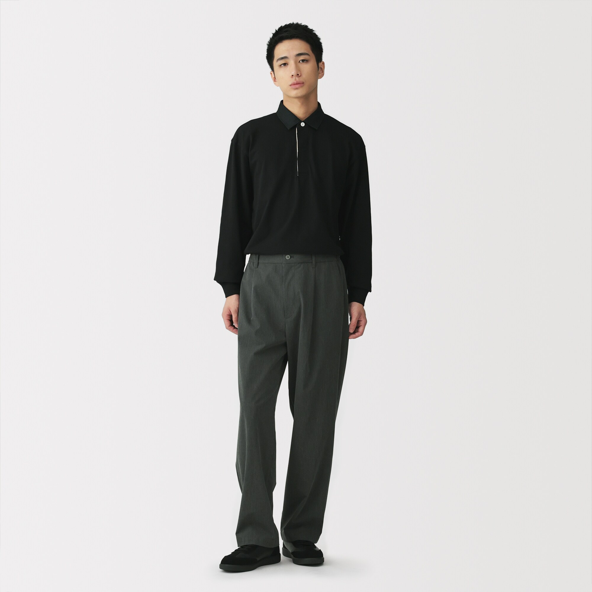 紳士　乾きやすいワンタックワイドパンツ