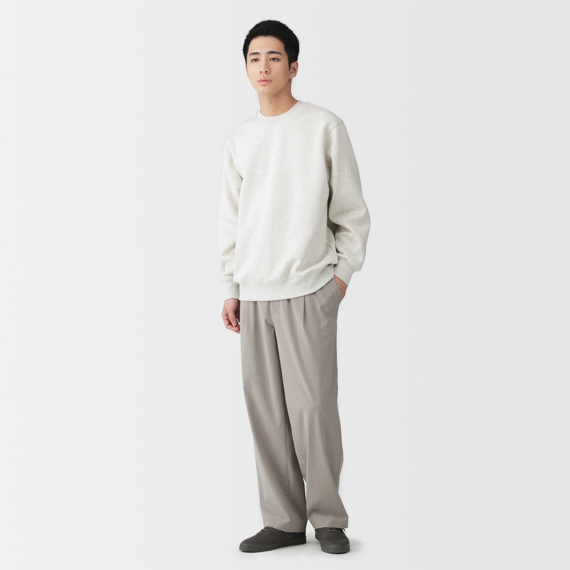 紳士　乾きやすいワンタックワイドパンツ
