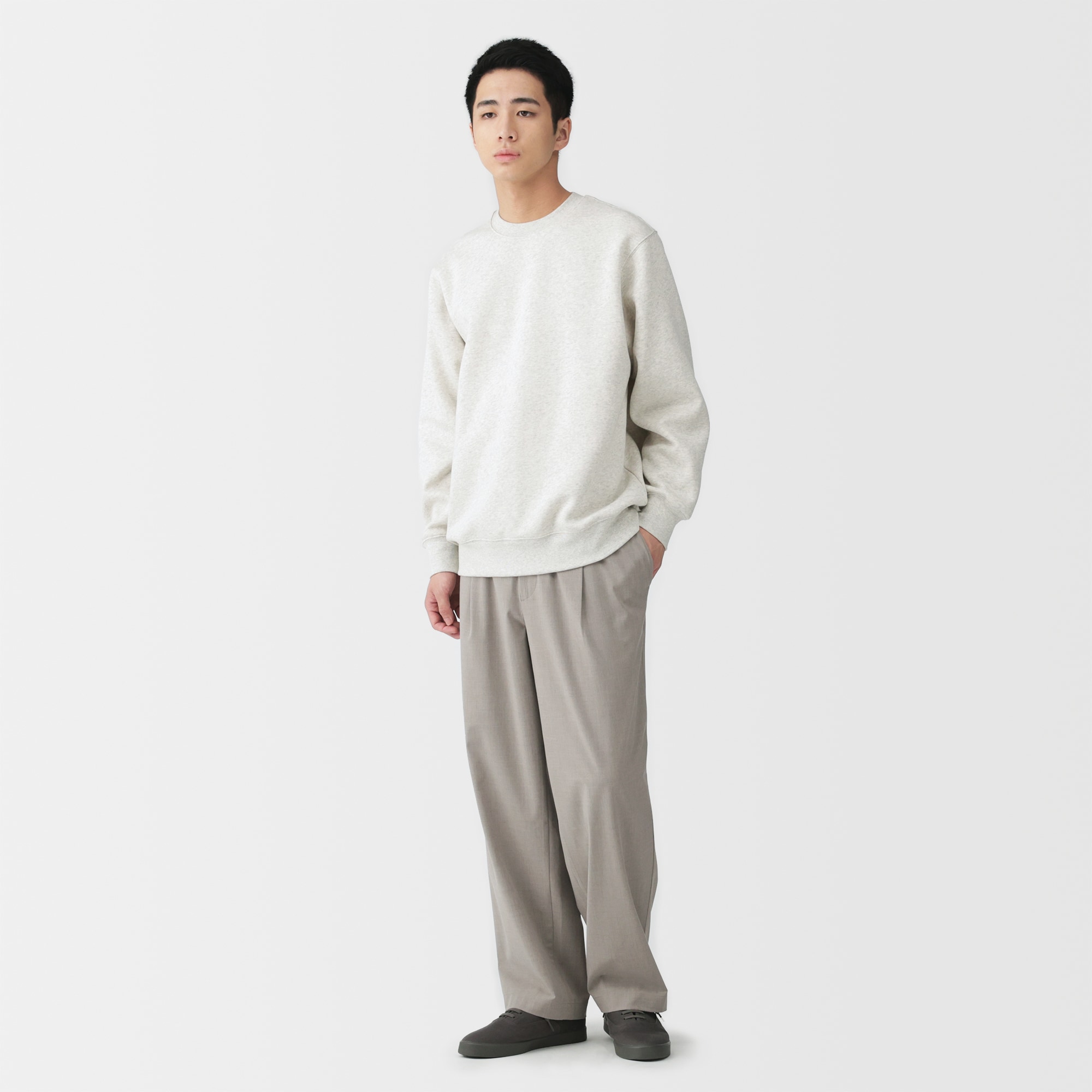 紳士　乾きやすいワンタックワイドパンツ