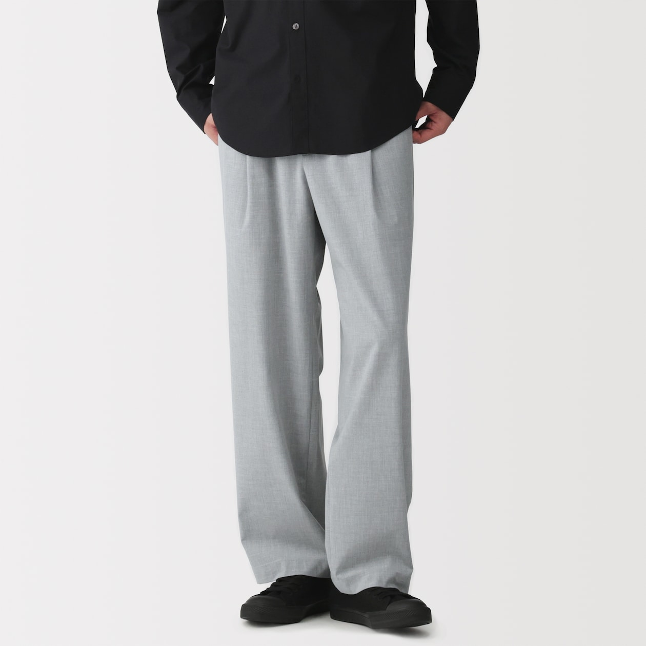 紳士　乾きやすいワンタックワイドパンツ