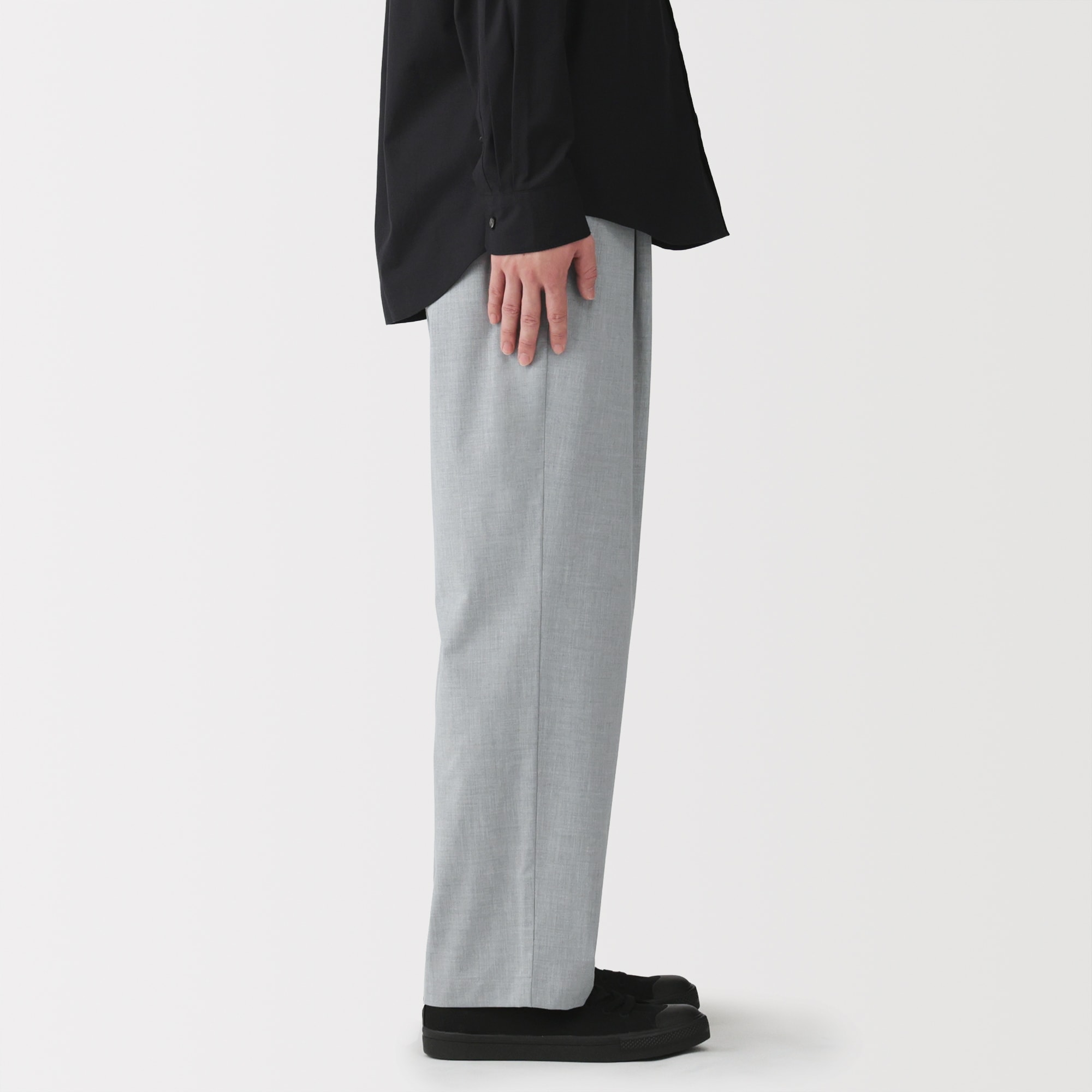 紳士　乾きやすいワンタックワイドパンツ