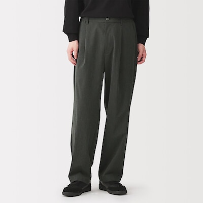 紳士　乾きやすいワンタックワイドパンツ