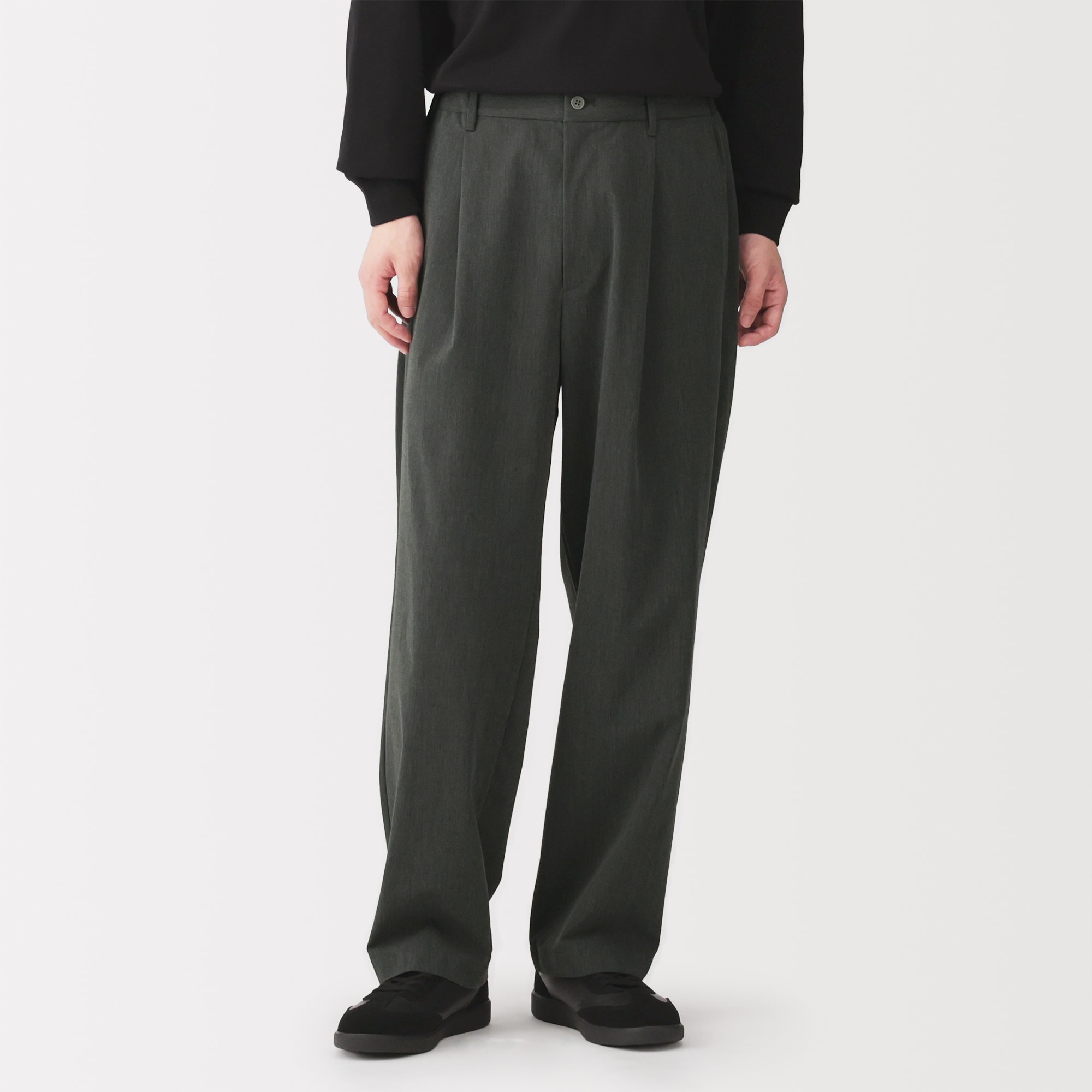 紳士　乾きやすいワンタックワイドパンツ