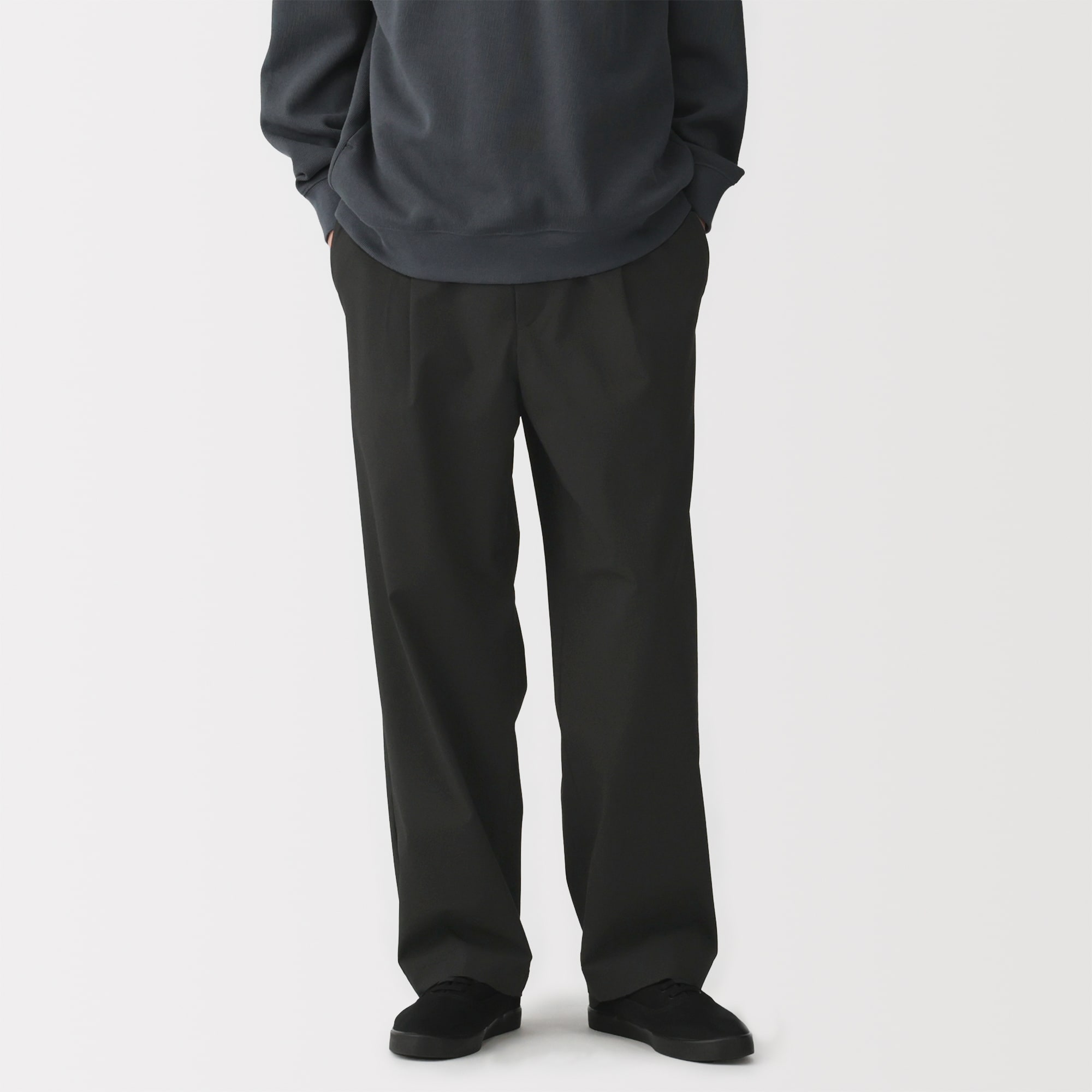 紳士　乾きやすいワンタックワイドパンツ