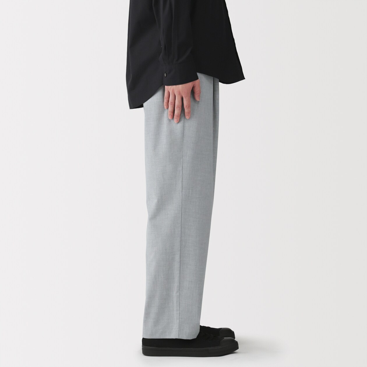 紳士　乾きやすいワンタックワイドパンツ