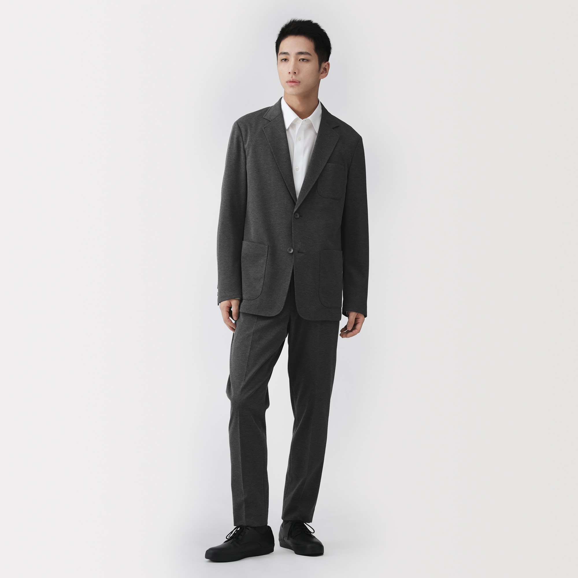 ジャージノーカラージャケット＆ジャージスリムテーパードパンツ 紳士 ストレッチジャージースリムテーパードパンツ | 無印良品