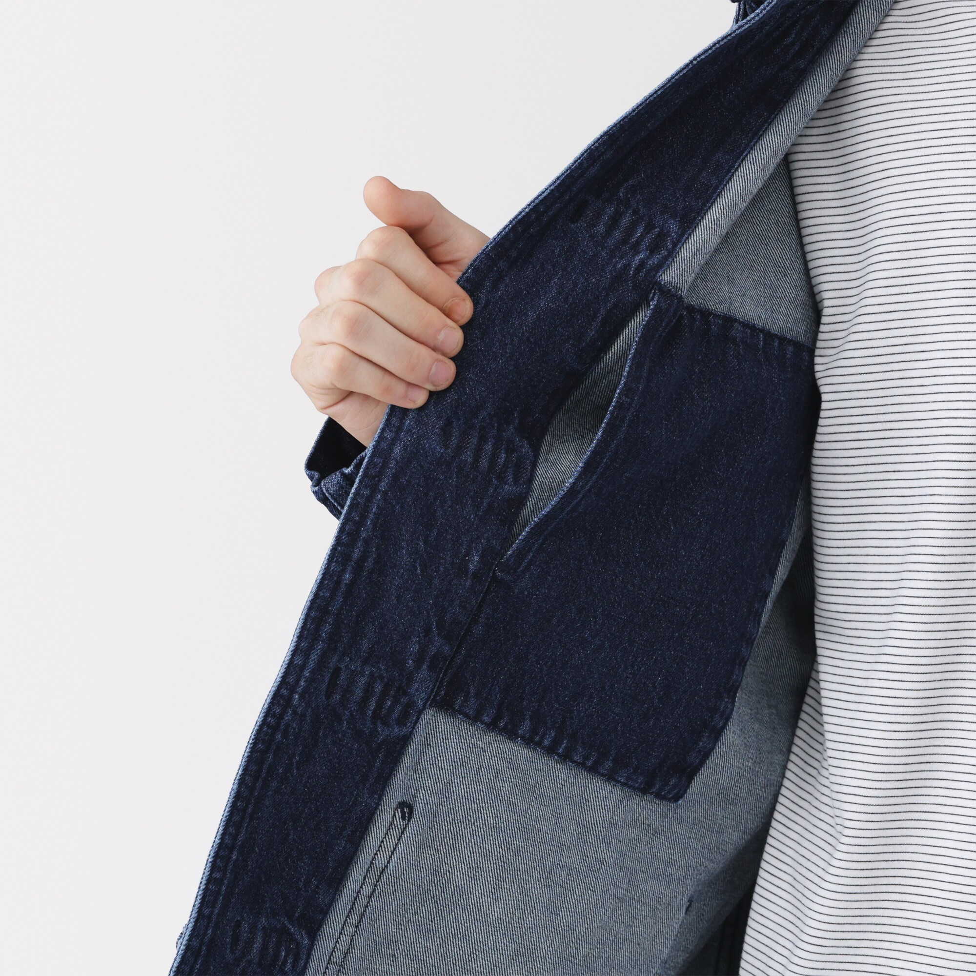 紳士　木の実から作ったカポック混デニム　結び釦ジャケット