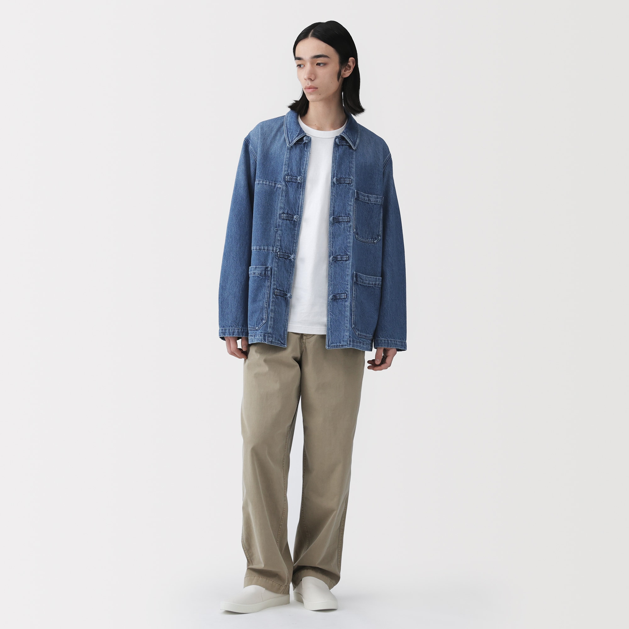 紳士　木の実から作ったカポック混デニム　結び釦ジャケット