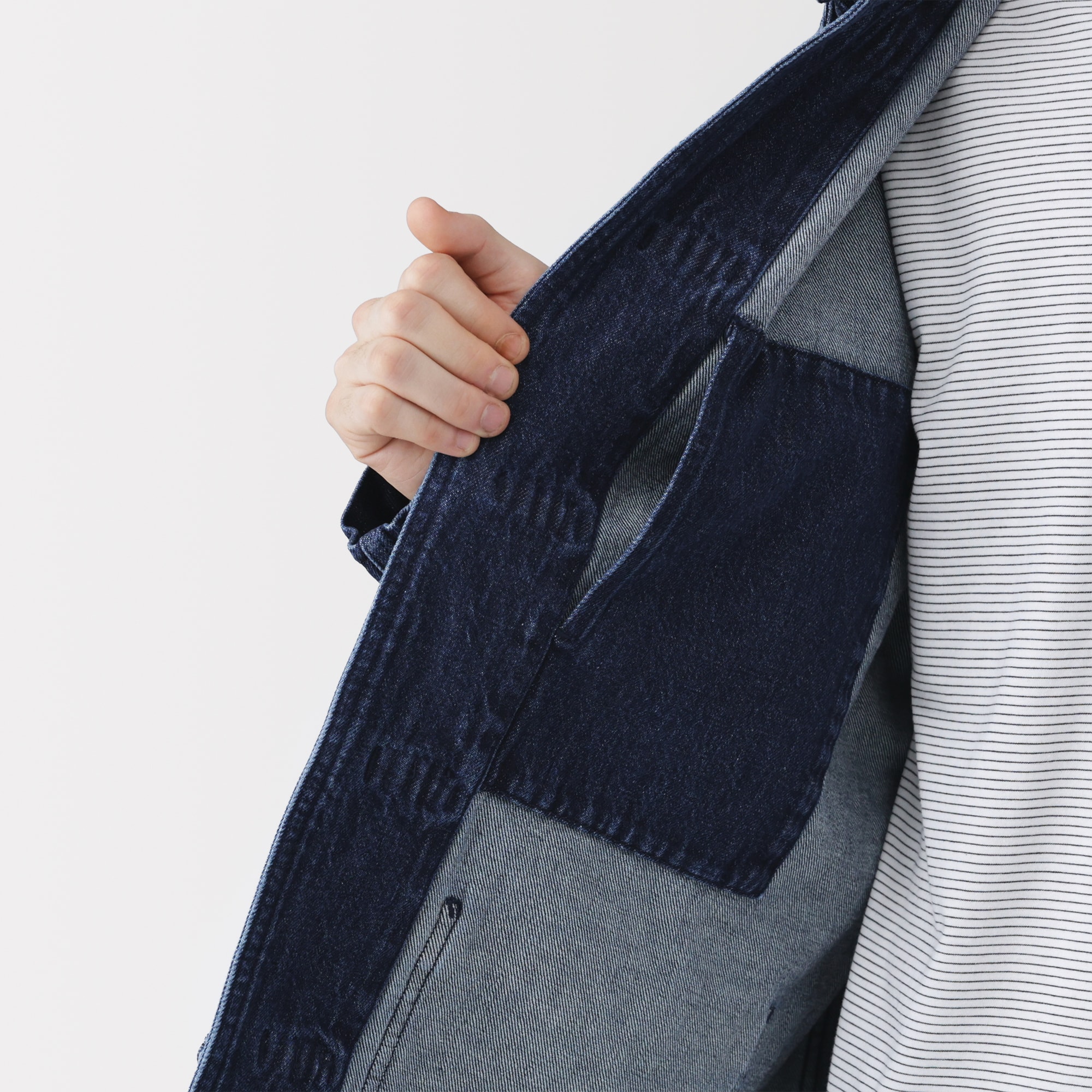 紳士　木の実から作ったカポック混デニム　結び釦ジャケット