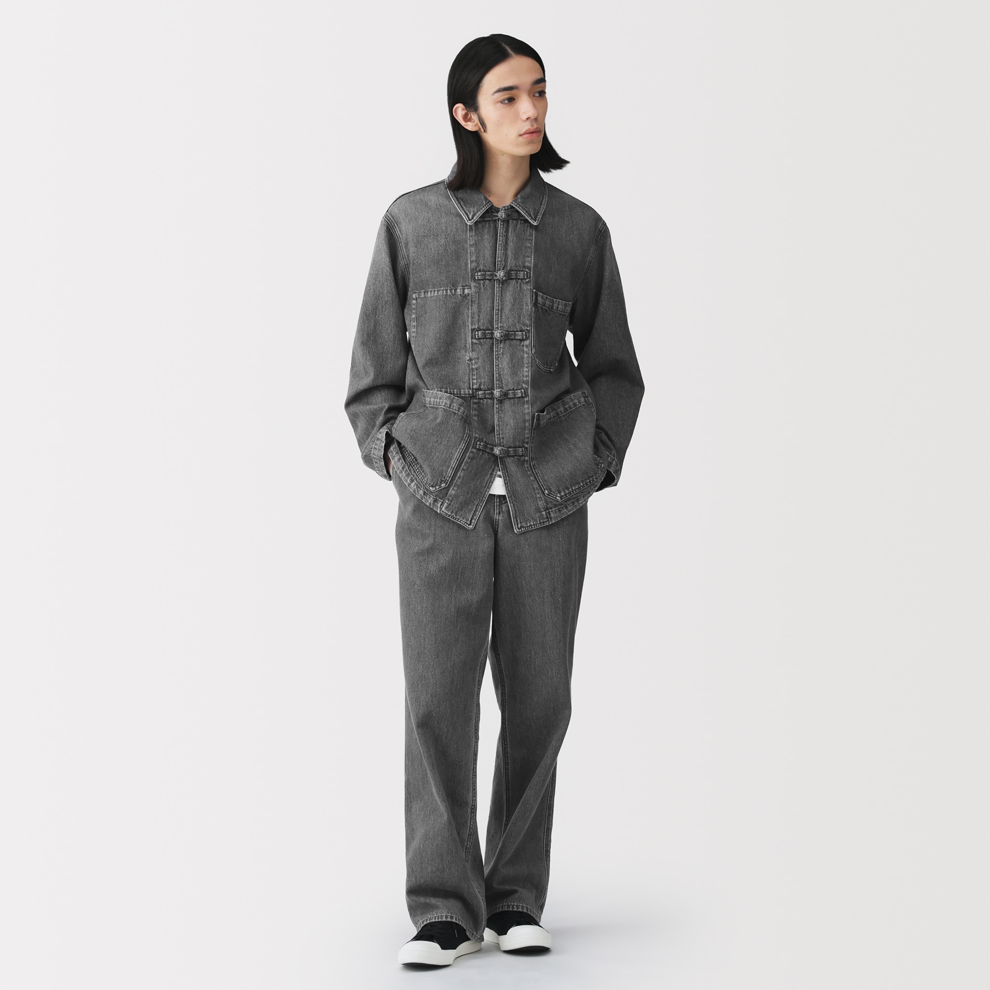 紳士　木の実から作ったカポック混デニム　結び釦ジャケット