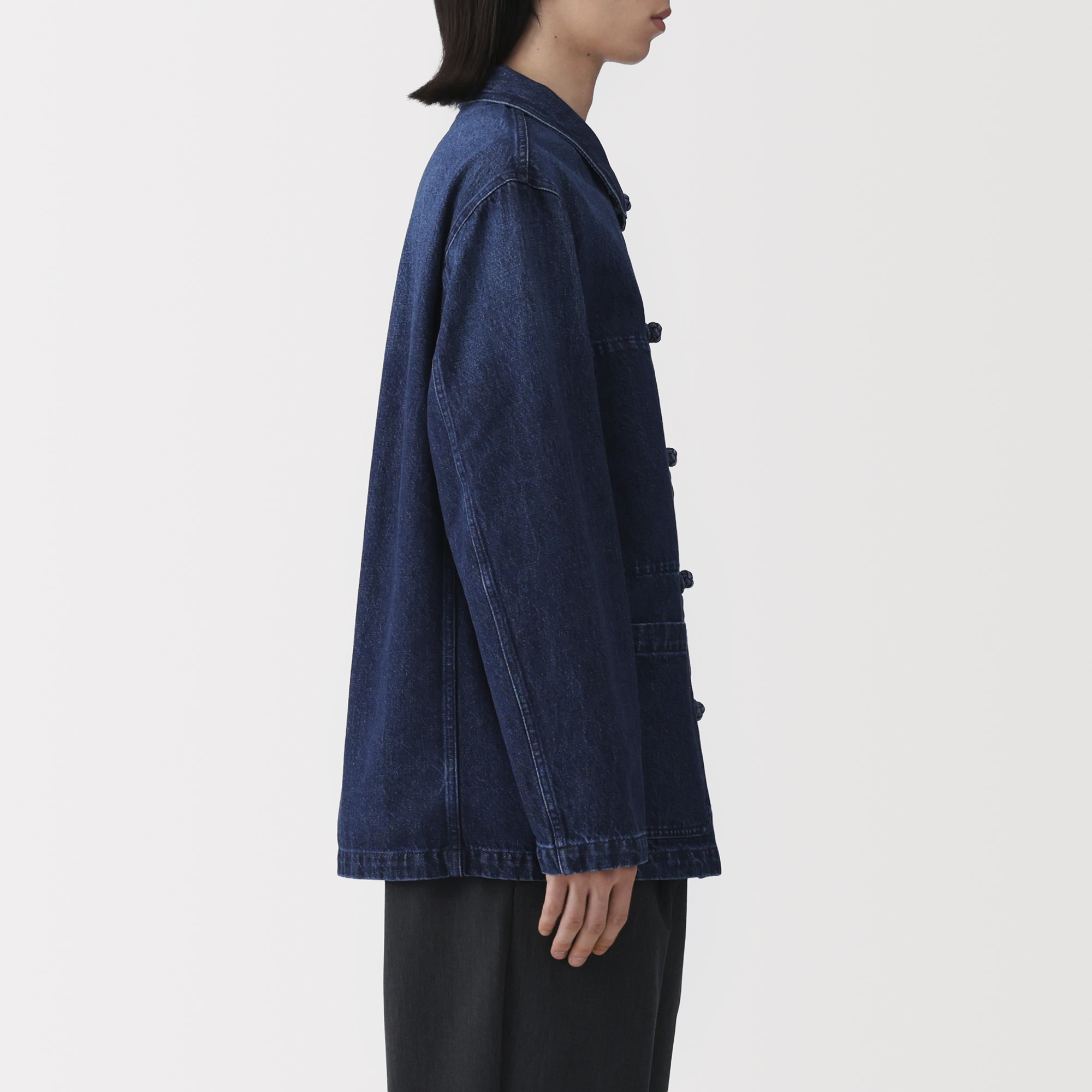 紳士　木の実から作ったカポック混デニム　結び釦ジャケット