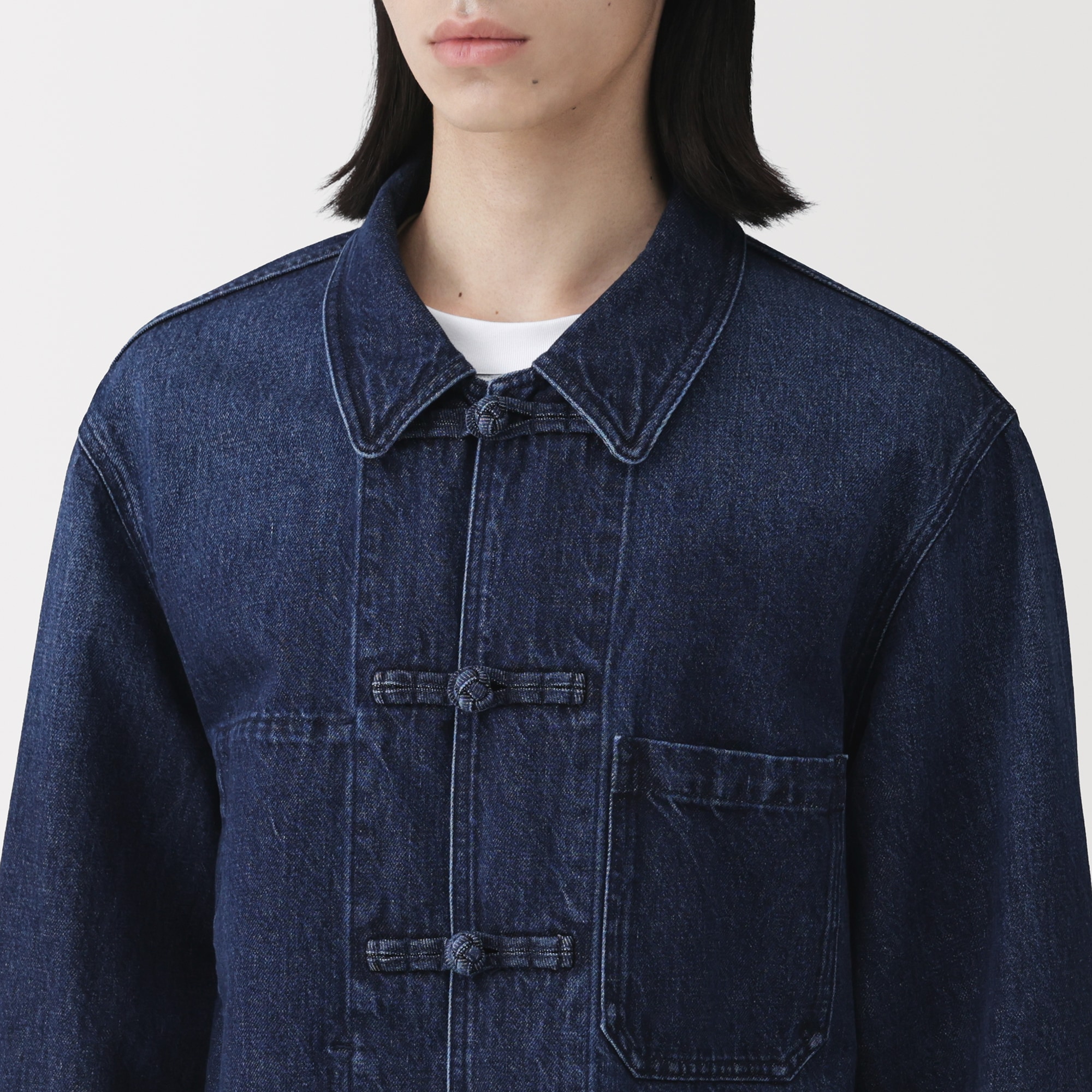 紳士　木の実から作ったカポック混デニム　結び釦ジャケット