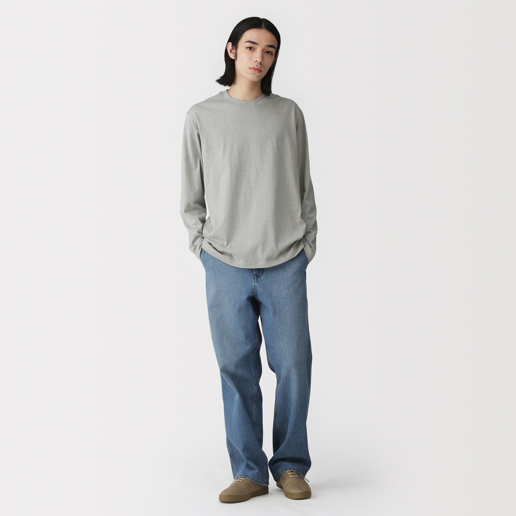 紳士　天竺編みクルーネック長袖Ｔシャツ