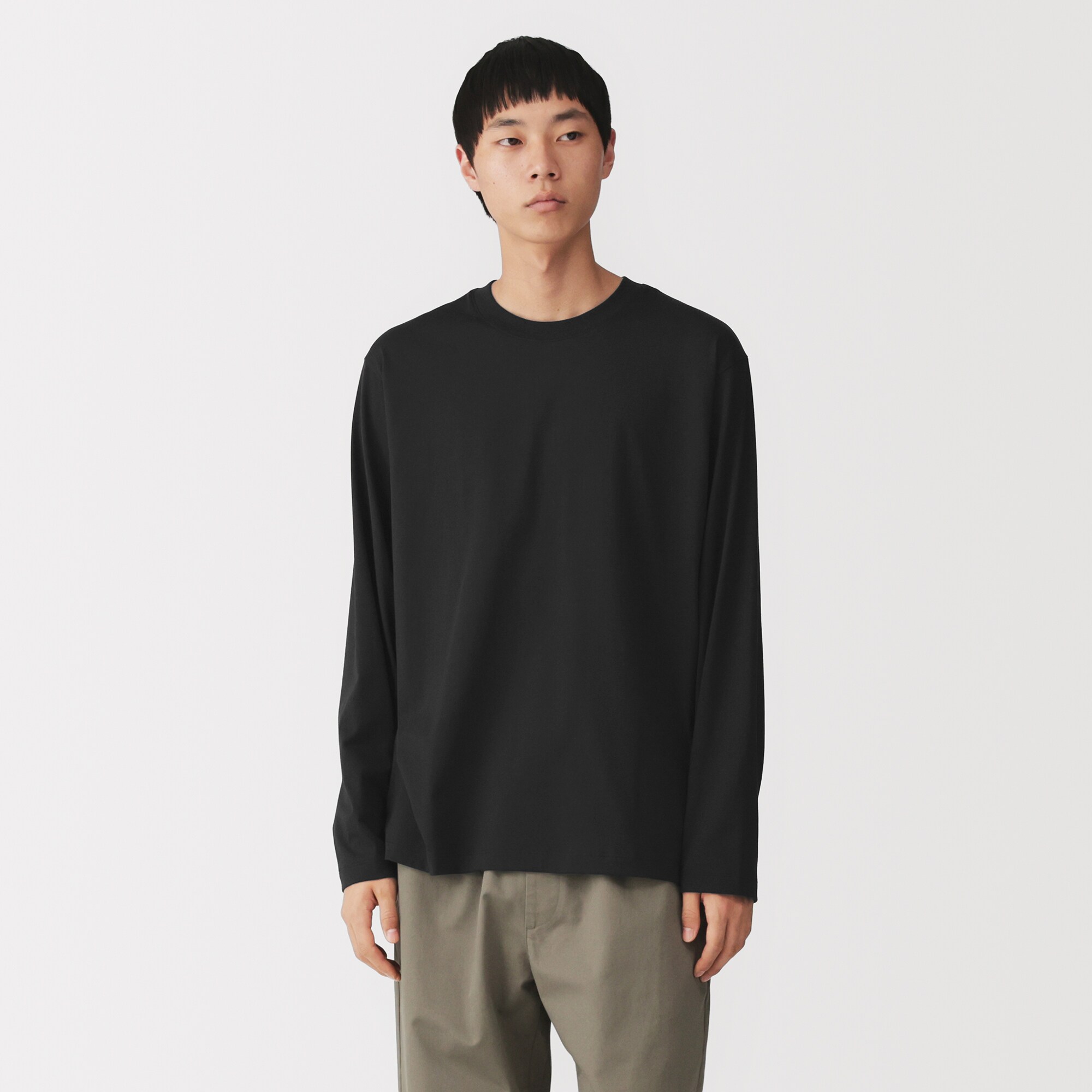 紳士　天竺編みクルーネック長袖Ｔシャツ