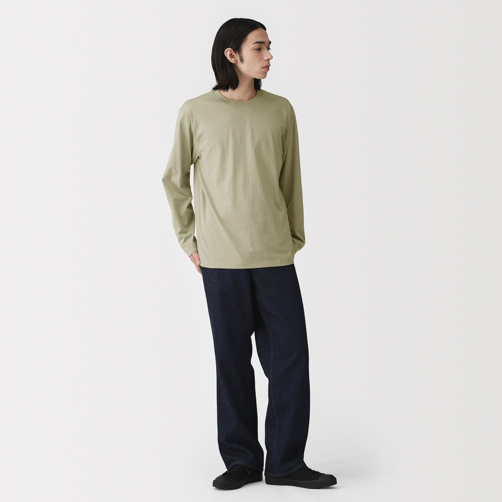 紳士　天竺編みクルーネック長袖Ｔシャツ