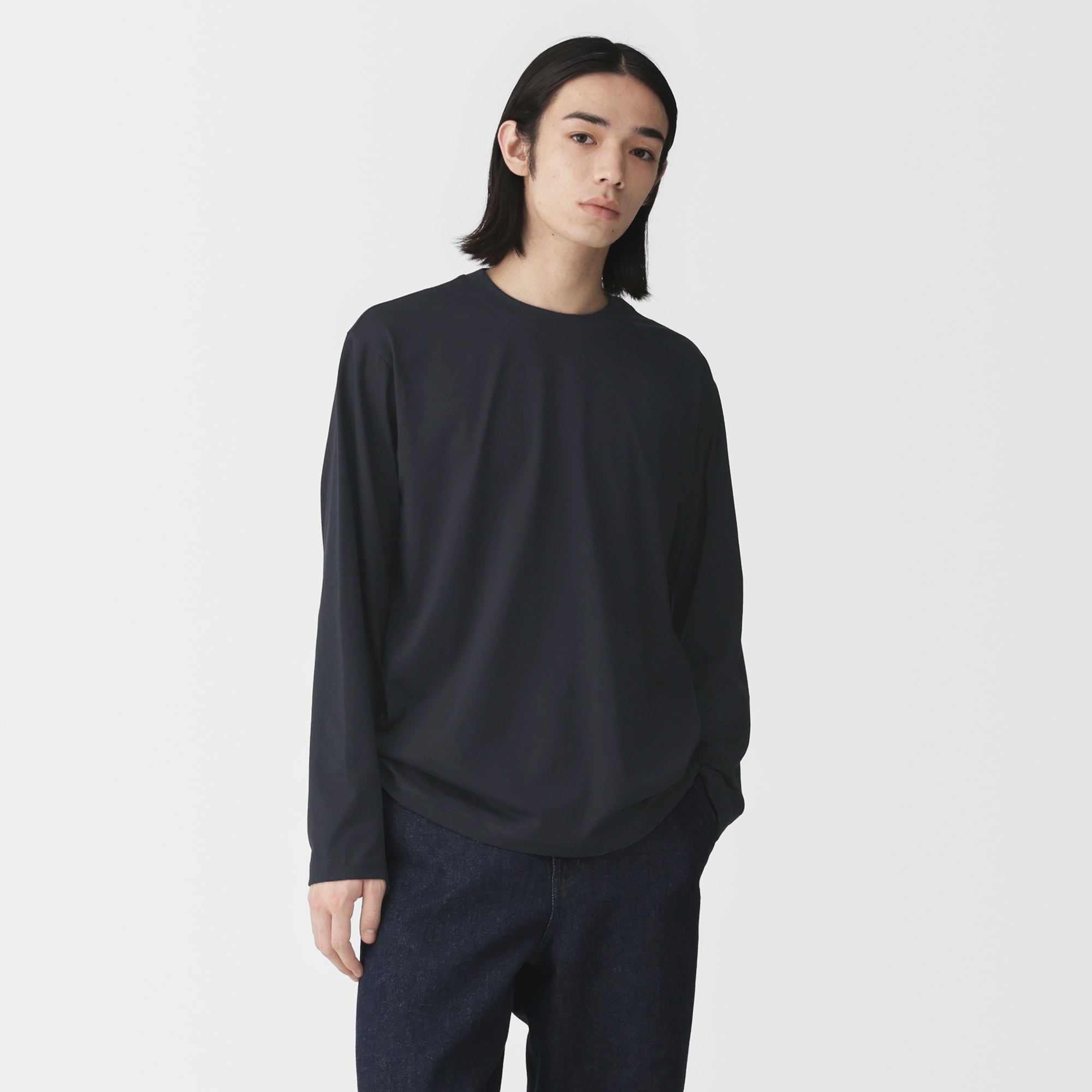 紳士　天竺編みクルーネック長袖Ｔシャツ