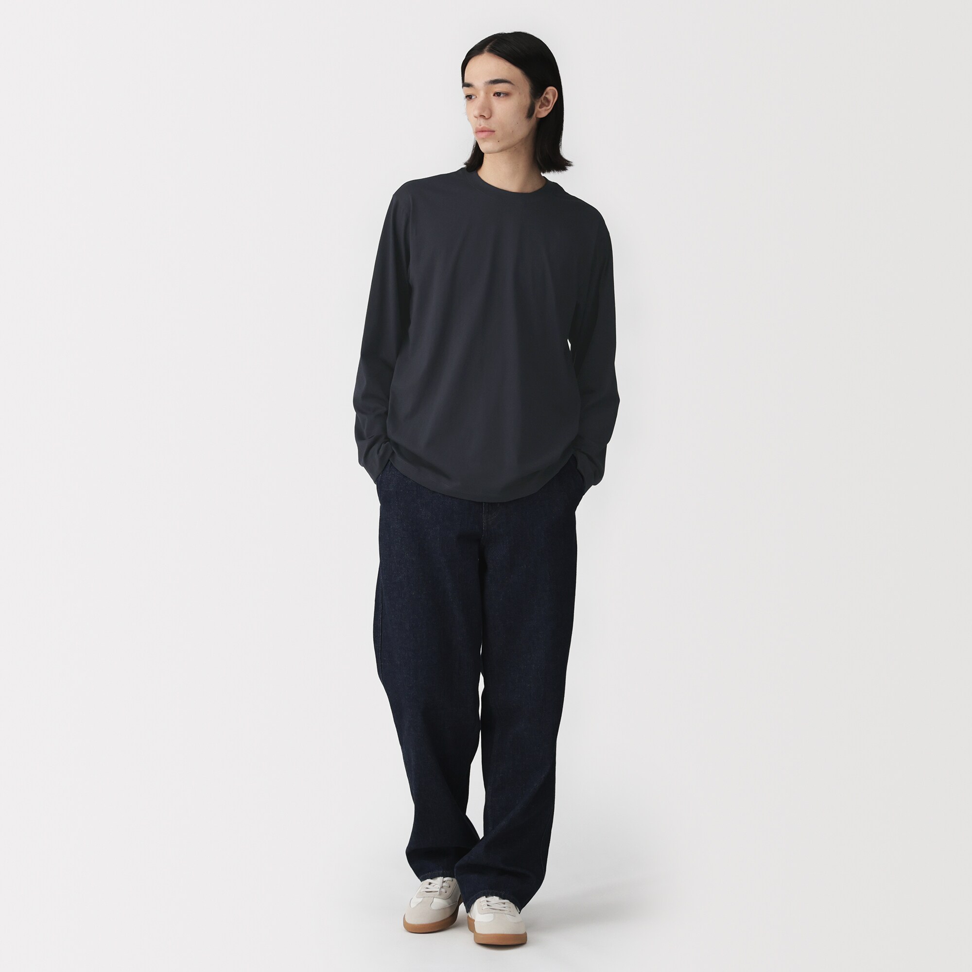 紳士　天竺編みクルーネック長袖Ｔシャツ