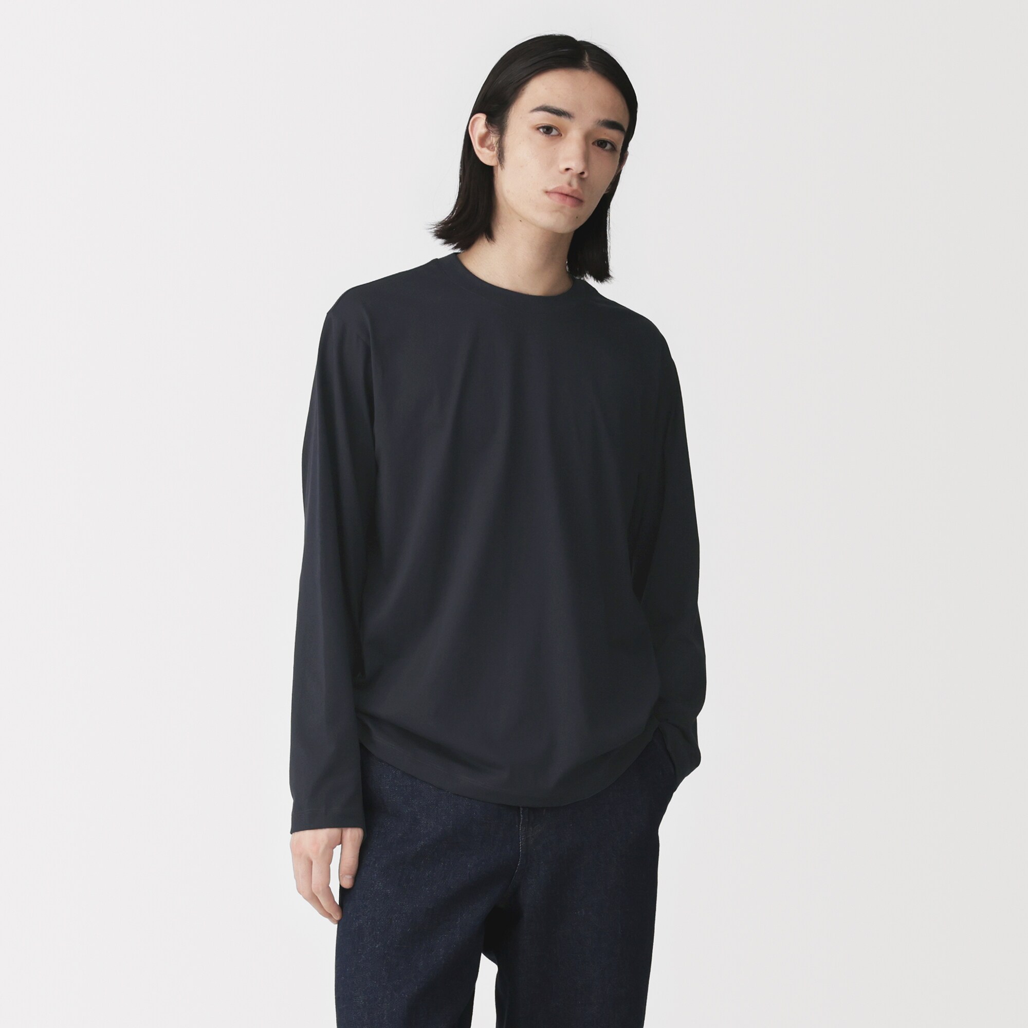 紳士　天竺編みクルーネック長袖Ｔシャツ