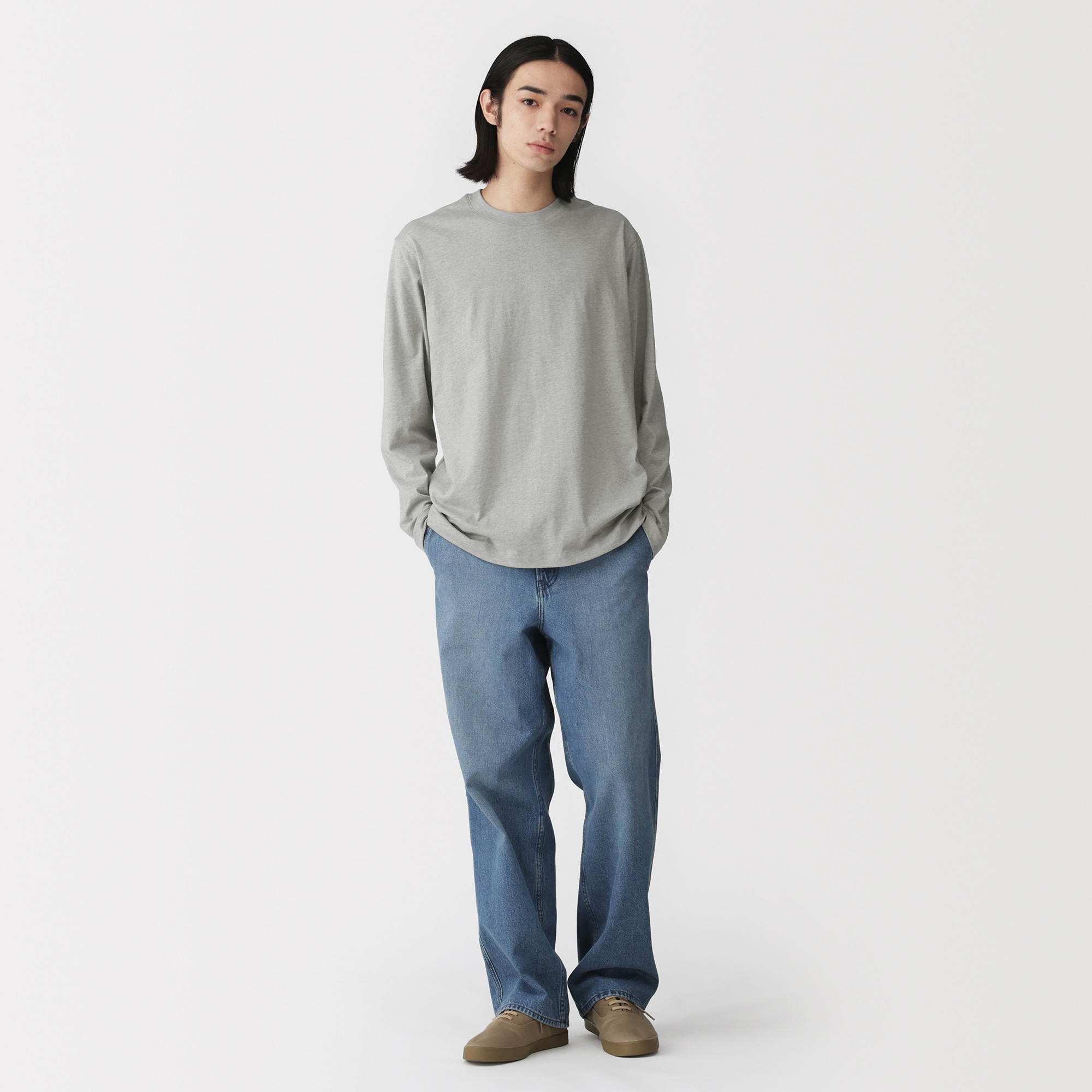 紳士　天竺編みクルーネック長袖Ｔシャツ