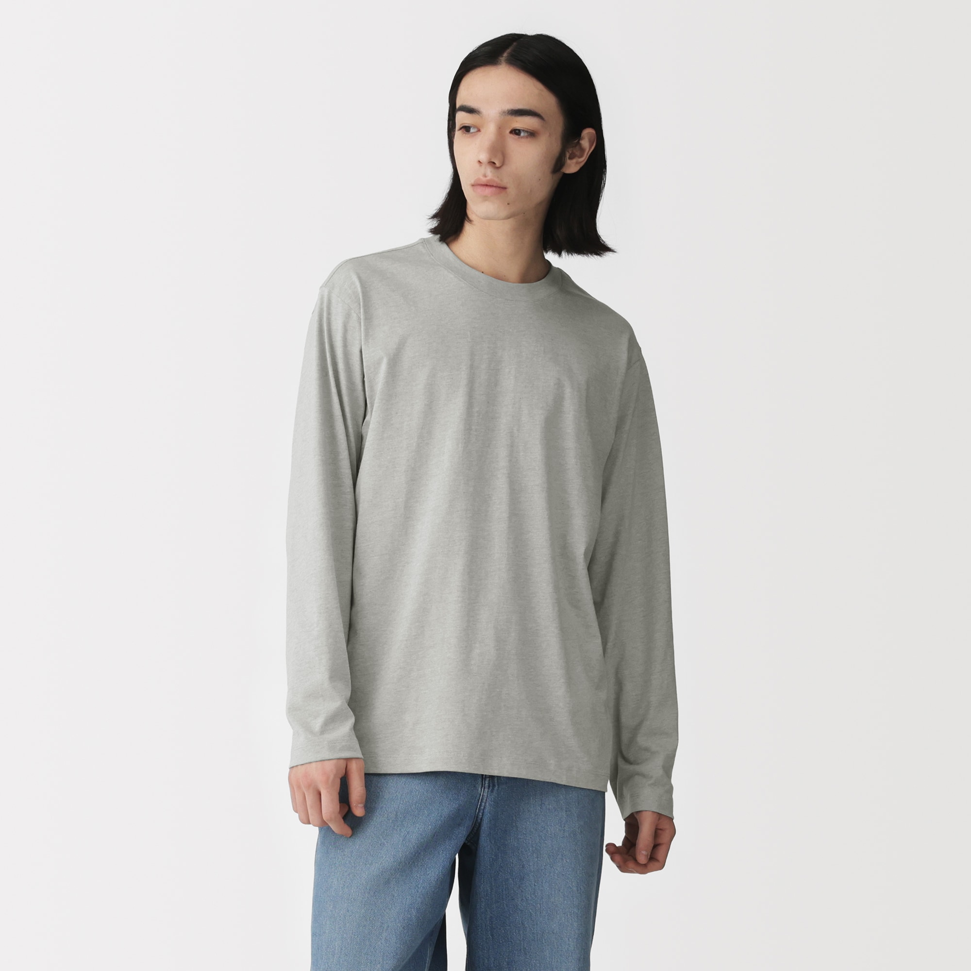 紳士　天竺編みクルーネック長袖Ｔシャツ