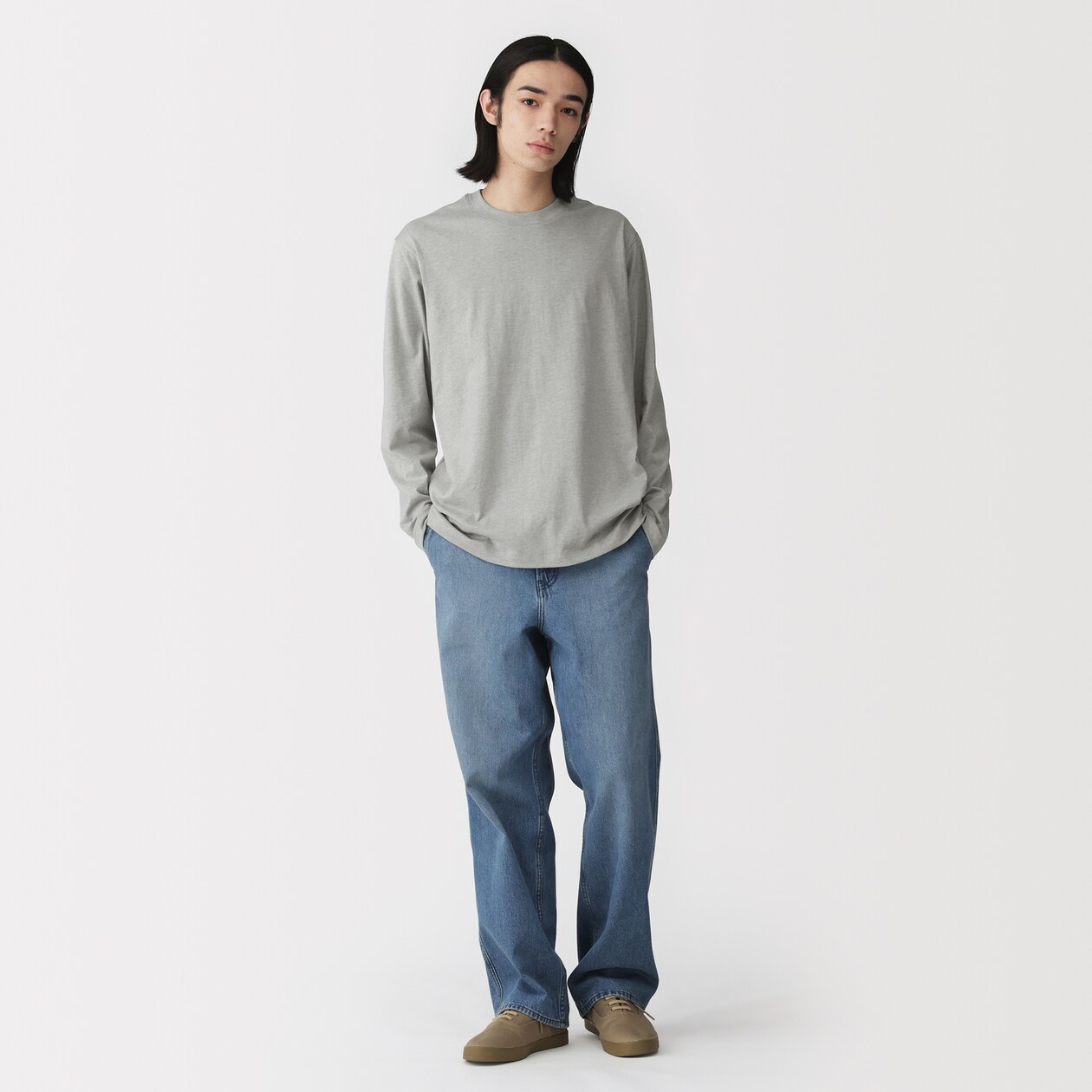 紳士　天竺編みクルーネック長袖Ｔシャツ