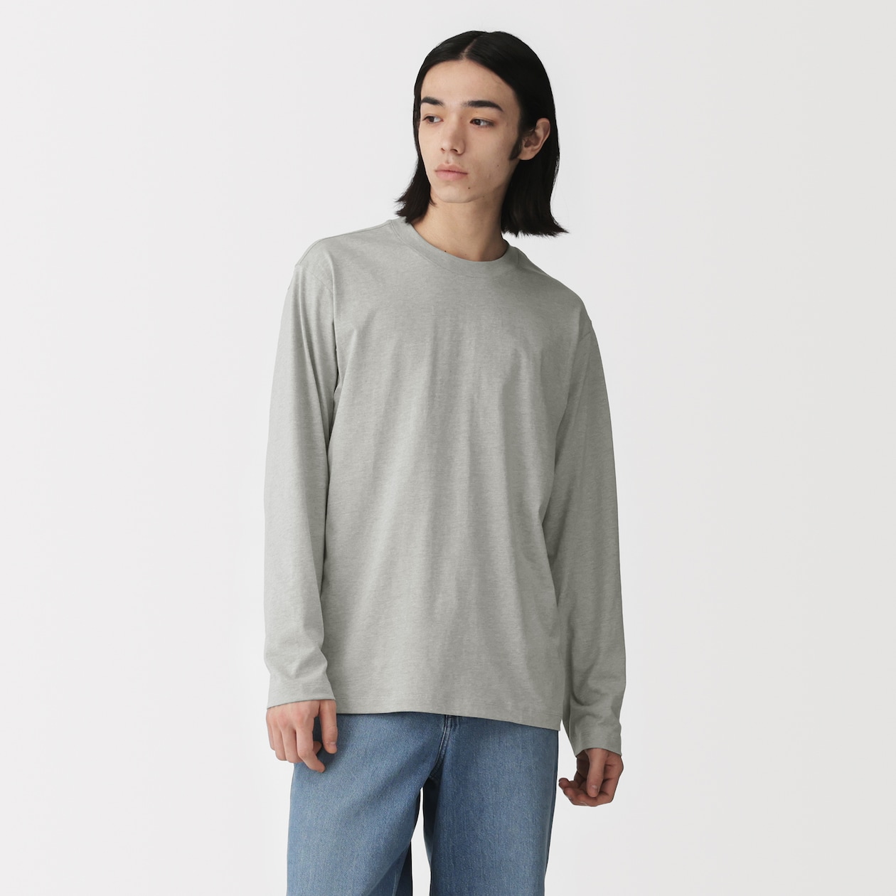 紳士　天竺編みクルーネック長袖Ｔシャツ