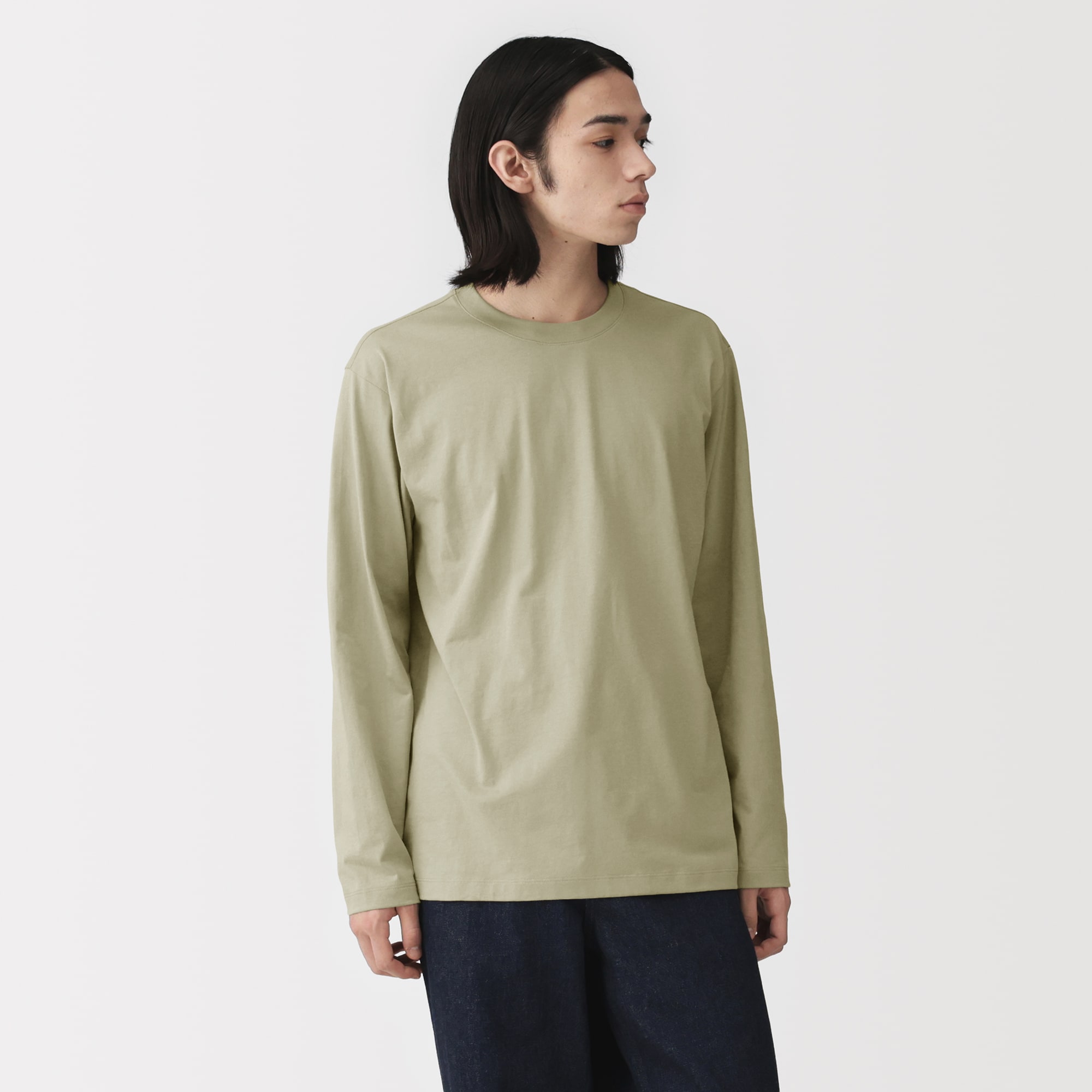 紳士　天竺編みクルーネック長袖Ｔシャツ