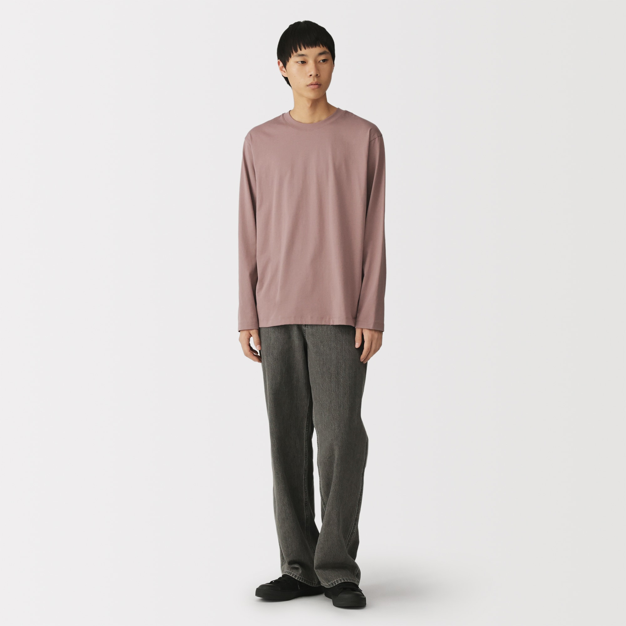 紳士　天竺編みクルーネック長袖Ｔシャツ